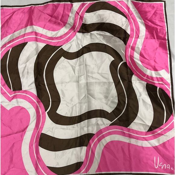 Vintage VERA Neumann Scarf ~  Signed ~ Pink & Brown 23" x 23" Made in Japan - Picture 1 of 6